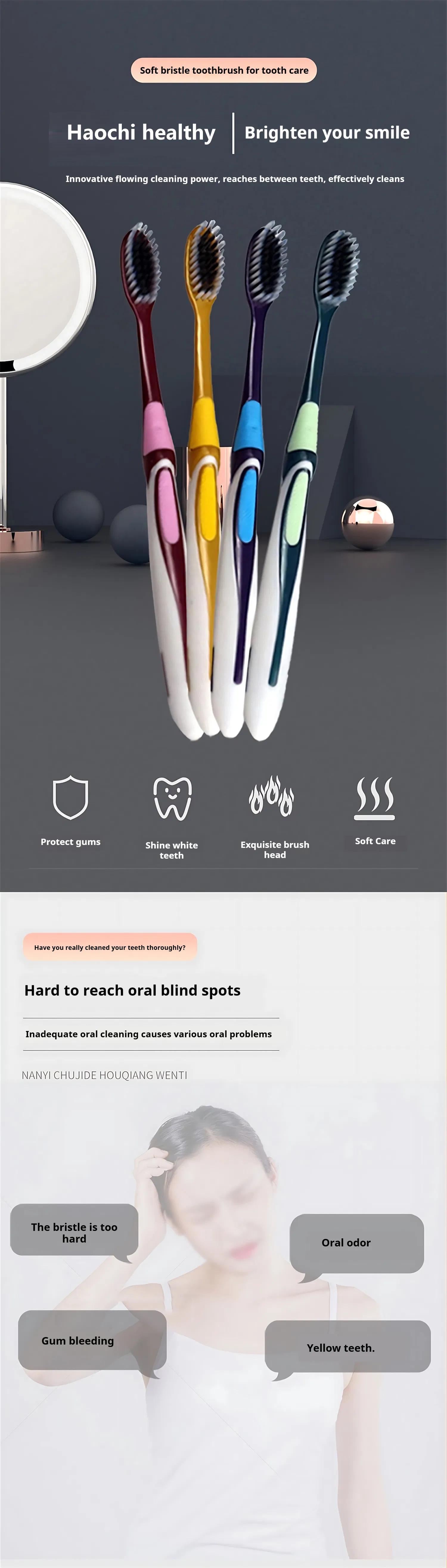 Высокое качество, популярный размер для путешествий, универсальная мягкая щетина, пластиковая портативная одноразовая зубная щетка с лопающимися бусинами